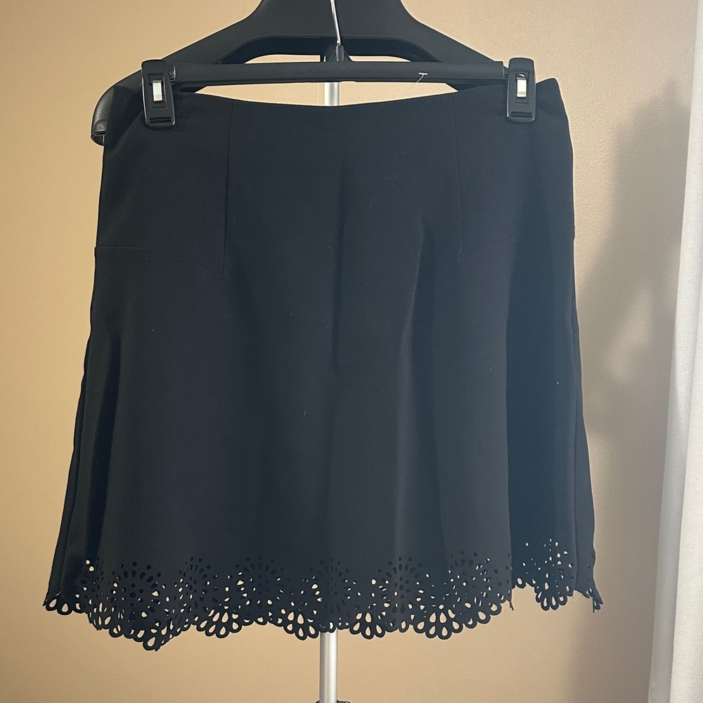 LOFT Black Laser-Cut Hem Mini Skirt